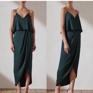 Shona Joy Luxe Cocktail Frill Dress Green Tulip Women's Sz 6